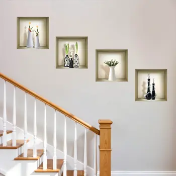 Set of Four Ivy Faux Niche 3D Peel and Stick Wall Decals