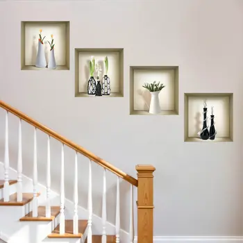 Set of Four Ari Faux Niche 3D Peel and Stick Wall Decals