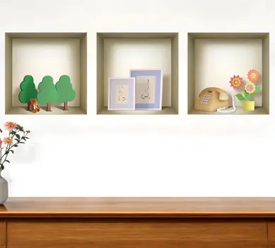 Set of Three Ash Faux Niche 3D Peel and Stick Wall Decals