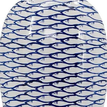 16" Blue And White Animal Print Oval Ceramic Table Vase