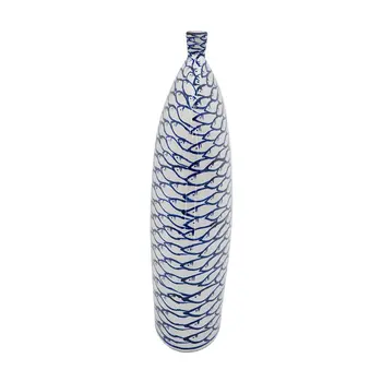 16" Blue And White Animal Print Oval Ceramic Table Vase