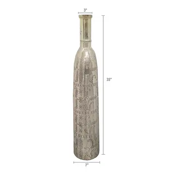 35" Silver Floral Glass Round
