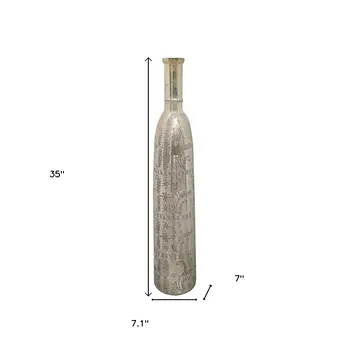 35" Silver Floral Glass Round