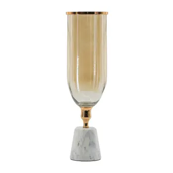 19" Gold And White Round Glass Table Vase