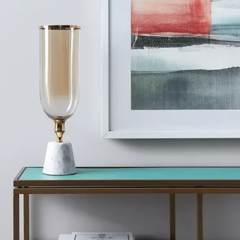 19" Gold And White Round Glass Table Vase