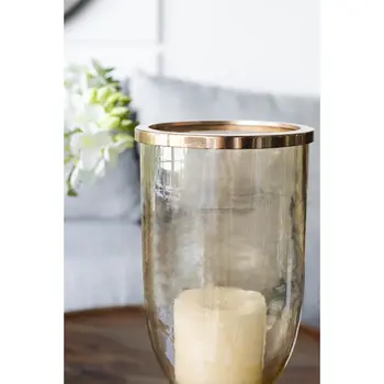 16" Gold And White Round Glass Table Vase