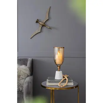 16" Gold And White Round Glass Table Vase
