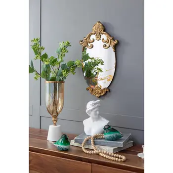 16" Gold And White Round Glass Table Vase