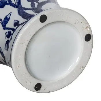 13" Blue And White Floral Round Porcelain Table Vase