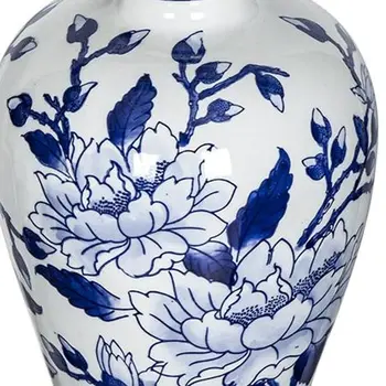 13" Blue And White Floral Round Porcelain Table Vase