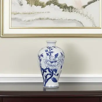 10" Blue And White Floral Round Porcelain Table Vase