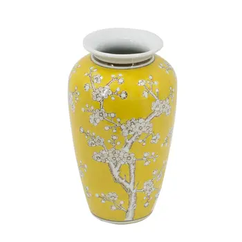 11" Yellow and White Porcelain Floral Round Table Vase
