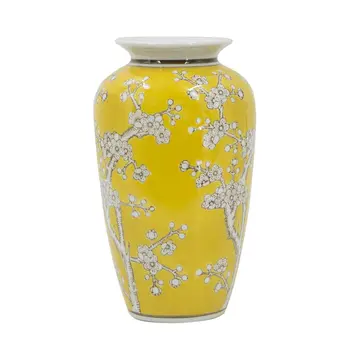 11" Yellow and White Porcelain Floral Round Table Vase