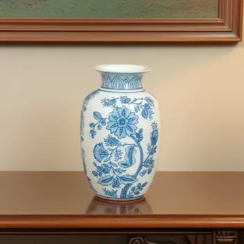 9" Light Blue And White Floral Round Porcelain Jar