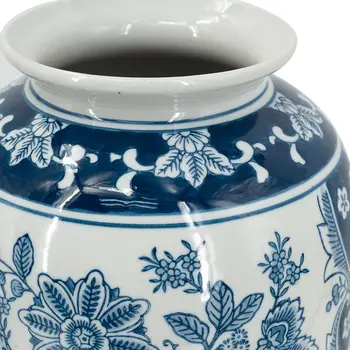 15" Light Blue And White Floral Porcelain Urn Vase