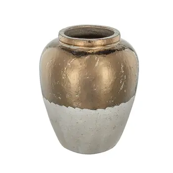 16" Beige and Bronze Terracotta Round Jug Vase