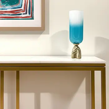 18" Blue And Gold Round Glass Table Vase