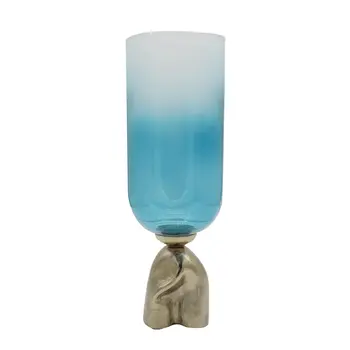 18" Blue And Gold Round Glass Table Vase