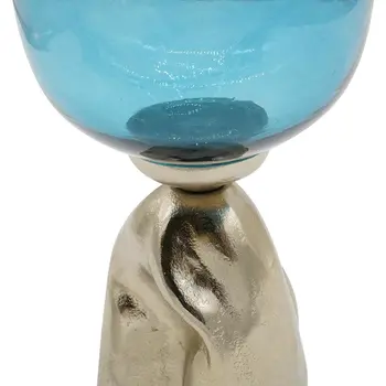21" Blue And Gold Round Glass Table Vase