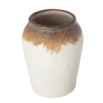 10" Ivory and Brown Ceramic Round Jug Vase