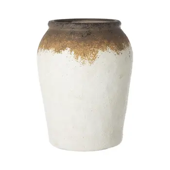 10" Ivory and Brown Ceramic Round Jug Vase