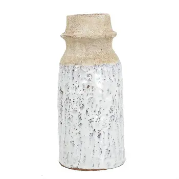 10" Beige And Ivory Round Terracotta Table Vase