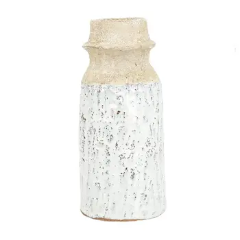 10" Beige And Ivory Round Terracotta Table Vase