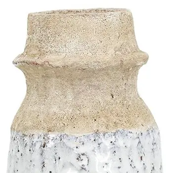 10" Beige And Ivory Round Terracotta Table Vase