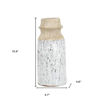 10" Beige And Ivory Round Terracotta Table Vase