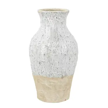 14" Beige And Ivory Color Block Amphora Terracotta Table Vase