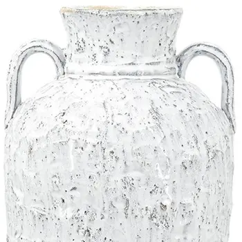 16" Beige And Ivory Amphora Terracotta Urn