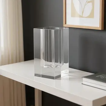 8" Clear Square Glass Table Vase