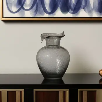 10" Light Gray Round Glass Table Vase