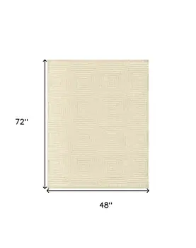 4' X 6' Ivory Wool Geometric Hand Knotted Area Rug