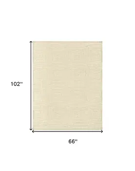 6' X 9' Ivory Wool Geometric Hand Knotted Area Rug