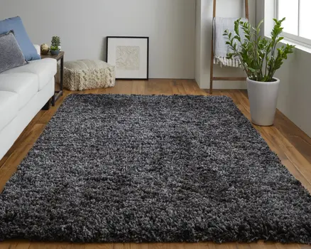 10' X 14' Black Shag Hand Tufted Area Rug