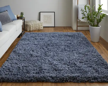 2' X 3' Blue Shag Hand Tufted Area Rug