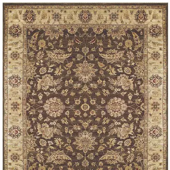 6' X 9' Gold Brown and Tan Wool Oriental Hand Knotted Area Rug