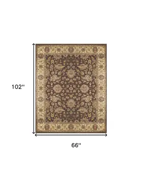 6' X 9' Gold Brown and Tan Wool Oriental Hand Knotted Area Rug