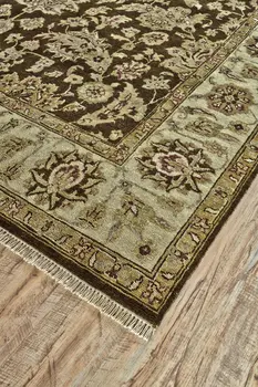 6' X 9' Gold Brown and Tan Wool Oriental Hand Knotted Area Rug