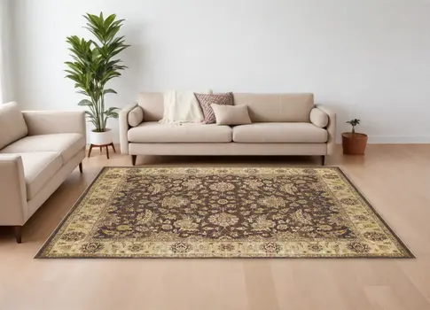6' X 9' Gold Brown and Tan Wool Oriental Hand Knotted Area Rug