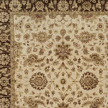 4' X 6' Ivory Brown and Gold Wool Oriental Hand Knotted Area Rug