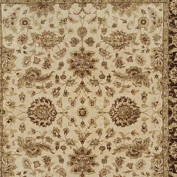 6' X 9' Ivory Brown and Gold Wool Oriental Hand Knotted Area Rug