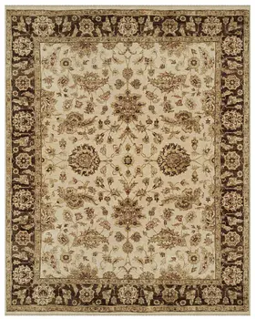 6' X 9' Ivory Brown and Gold Wool Oriental Hand Knotted Area Rug