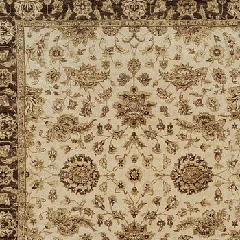 8' X 10' Ivory Brown and Gold Wool Oriental Hand Knotted Area Rug