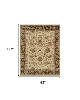8' X 10' Ivory Brown and Gold Wool Oriental Hand Knotted Area Rug