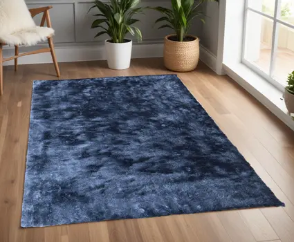 4' X 6' Blue Shag Hand Tufted Area Rug