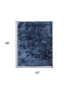 4' X 6' Blue Shag Hand Tufted Area Rug