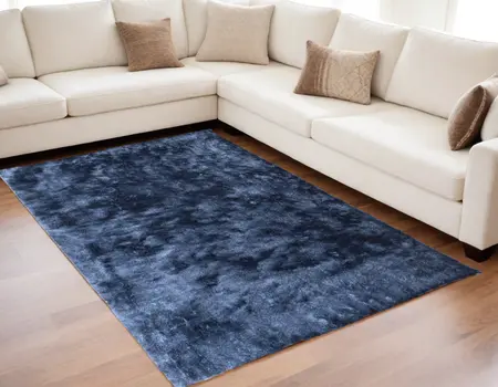 5' X 8' Blue Shag Hand Tufted Area Rug