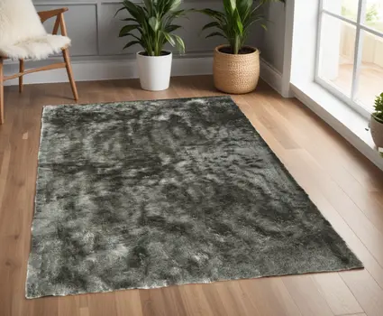 4' X 6' Green Shag Hand Tufted Area Rug